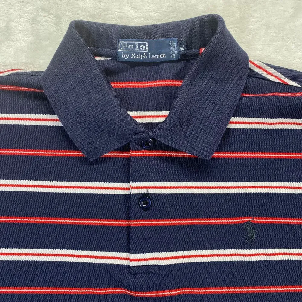 Polo Ralph Lauren Men's Striped‎ Cotton Polo Shirt Navy Red White Classic Fit XL